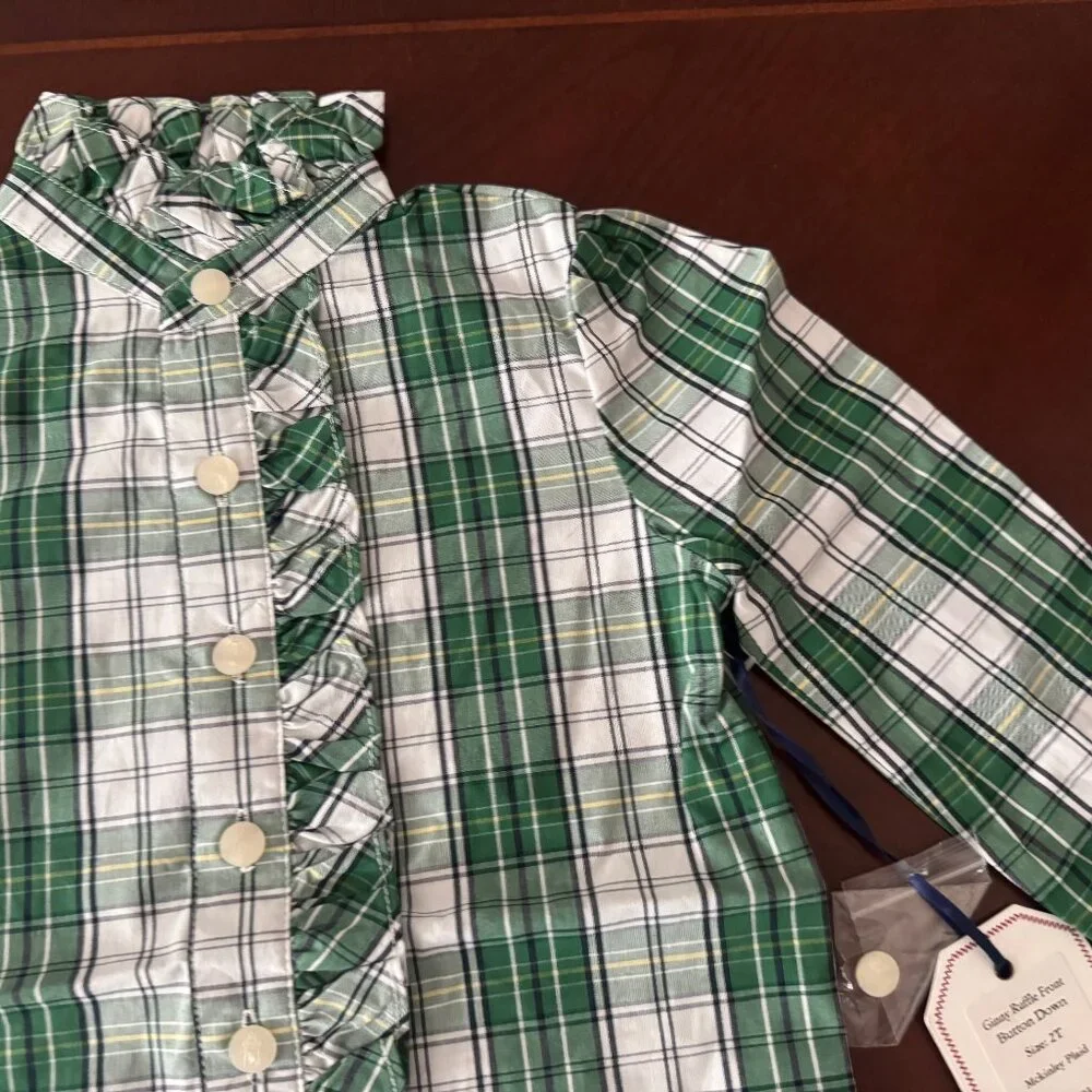 New Classic Prep Kids Childrens Girls Ginny Ruffle Front Button Down Plaid 2T